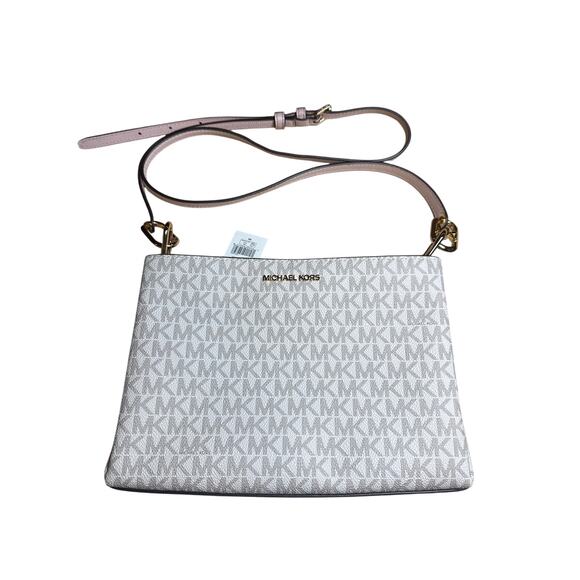 Michael Kors Trisha Medium Logo Crossbody Vanilla and Blush - Picture 1 of 6